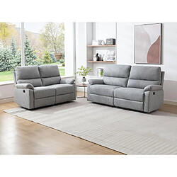 Vente-Unique Canapé 3 places et 2 places relax électrique en tissu gris clair LUNANO 