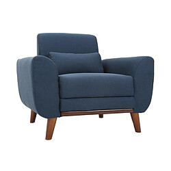 Miliboo Fauteuil design tissu bleu et bois foncé EKTOR