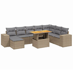 vidaXL Salon de jardin avec coussins 9 pcs beige résine tressée