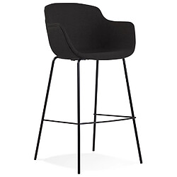 Alterego Tabouret de bar avec accoudoirs 'FORTI' en tissu noir FORTI