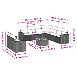 Acheter vidaXL Salon de jardin 10 pcs avec coussins noir résine tressée