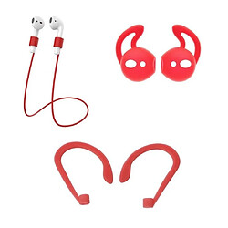 Shot Pack accessoires pour Airpods (Fils + Tour D'oreilles + Accroche Oreilles) Silicone (ROUGE) 