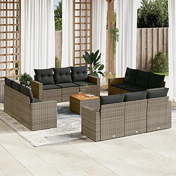 vidaXL Salon de jardin avec coussins 13 pcs gris résine tressée