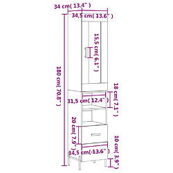 vidaXL Buffet haut Chêne fumé 34,5x34x180 cm Bois d'ingénierie pas cher