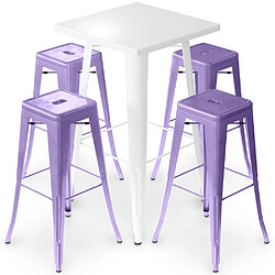 ICONIK INTERIOR Pack Tabouret de Table Blanc et Pack de 4 Tabourets de Bar - Design Industriel - Métal - Nouvelle Edition - Bistrot Stylix Violet pastel