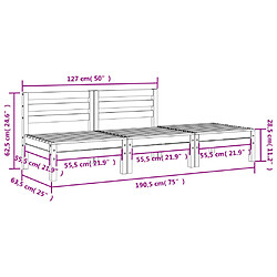 vidaXL Canapé de jardin 3 places cire marron bois de pin massif pas cher