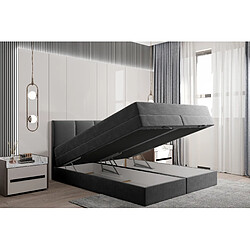 TRADA Lit adulte rembourré PRADO avec rangement et matelas ressorts ensachés 200x200 gris foncé