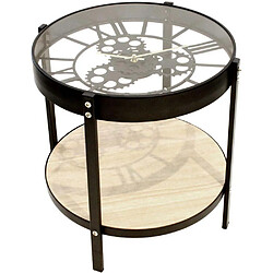 The Home Deco Factory Table d'appoint en métal et bois horloge 40 cm.