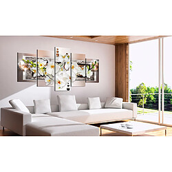 Decoshop26 Tableau toile de décoration murale impression premium en 5 parties sur châssis en bois motif Orchidée abstraite blanche 100x50 cm 11_0016328