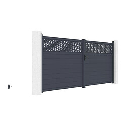 Acheter Vente-Unique Portail battant aluminium semi plein à motifs L397 x H181 cm anthracite - BAZIO