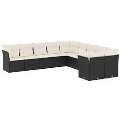 vidaXL Salon de jardin 10 pcs avec coussins noir résine tressée