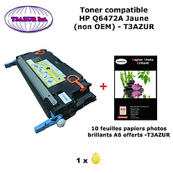 Toner générique HP Q6472A pour HP Color LaserJet CP3505, CP3505DN Jaune + 10f papiers photos A6 -T3AZUR 