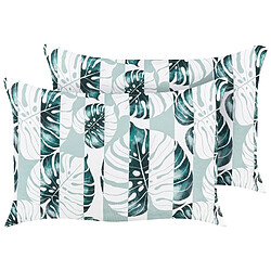 Beliani Lot de 2 coussins de jardin à motif de feuilles verts 40 x 60 cm TERMINI