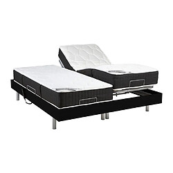 Avis Vente-Unique Lit électrique de relaxation tout plots + matelas ressorts ensachés et mémoire forme - 2 x 80 x 200 cm - Noir - PHANES de DREAMEA