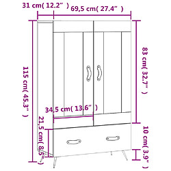 vidaXL Buffet haut blanc brillant 69,5x31x115 cm bois d'ingénierie pas cher