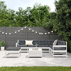 Avis Maison Chic Salon de jardin avec coussins 8 pcs, Ensemble Tables et chaises de jardin, blanc bois de pin massif -GKD689968