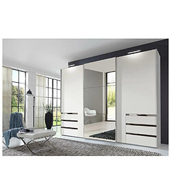 Inside 75 Armoire coulissante LISBETH 2 portes 6 tiroirs blanc 1 miroir 300 x 236 cm hauteur 