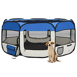 vidaXL Parc pliable pour chien avec sac de transport Bleu 145x145x61cm