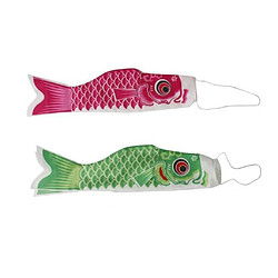 Windsock japonais Koinobori Paire de Manche à Air Japonais Drapeau Koinobori Serpentin de Carpe Banderole Jardin Windsock Sailfish Vent Poisson Vert + Rose 70cm