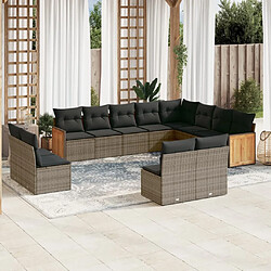 Maison Chic Salon de jardin avec coussins 12 pcs | Ensemble de Table et chaises | Mobilier d'Extérieur gris résine tressée -GKD21258