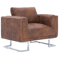 Helloshop26 Fauteuil chaise siège lounge design club sofa salon cube marron synthétique daim 1102275