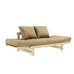 Acheter Inside 75 Banquette méridienne futon BEAT pin naturel tissu coloris beige blé couchage 75*200 cm.