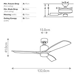 Elstead Lighting Ventilateur de plafond 132 cm avec lumière LED variable 3000 K, laiton naturel, télécommande