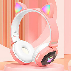 GUPBOO Oreilles de chat mignon casque sans fil Bluetooth 5.0 casque rvb casque de musique stéréo casque avec micro cadeau pour enfants 