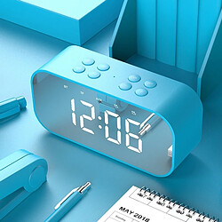 Wewoo Mini enceinte Bluetooth Réveil LED haut-parleur de carte sans fil 5.0 avec horloge numérique miroir (Bleu)