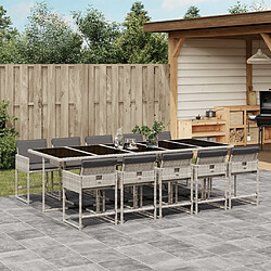 Maison Chic Ensemble à manger d'extérieur 11 pcs avec coussins,Salon de jardin gris poly rotin -GKD348349