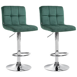 Decoshop26 Lot de 2 tabourets de bar en velours vert avec coutures décoratives pied en trompette métal chromé 10_0004392 