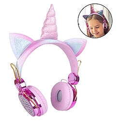 Universal Écouteurs sans fil pour les écouteurs de licorne pour enfants avec bandeau réglable (or rose)