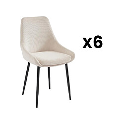 Vente-Unique Lot de 6 chaises en velours côtelé et métal - Crème - MASURIE