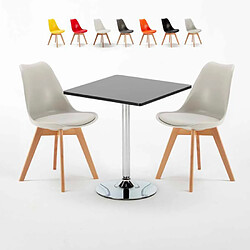 Ahd Amazing Home Design Table noire carrée 70x70cm Avec 2 Chaises Colorées intérieur bar café Nordica Mojito