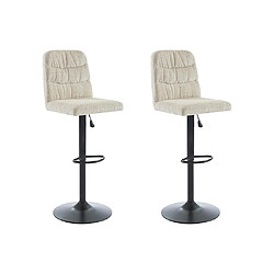 Vente-Unique Lot de 2 tabourets de bar en tissu texturé et métal noir - Hauteur réglable - Beige - KELIANO