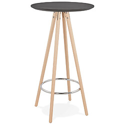 Alterego Table haute / Mange-debout rond 'GALA' en bois noir et pieds finition naturelle