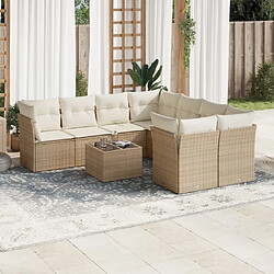 vidaXL Salon de jardin avec coussins 9 pcs beige résine tressée 