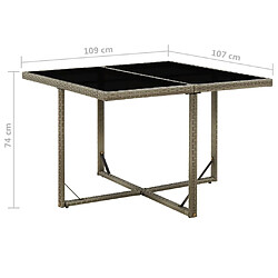 Acheter vidaXL Table de jardin Gris 109x107x74 cm Résine tressée et verre