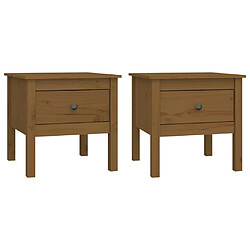 vidaXL Tables d'appoint 2pcs Marron miel 50x50x49cm Bois massif de pin