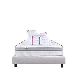 LUXURY LITERIE Ensemble matelas Relaxation 140x190 cm + sommier gris ep20cm + 2 oreillers + couette pas cher