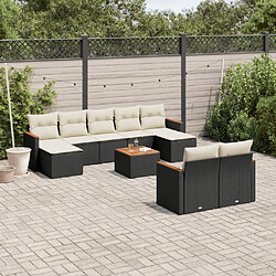 Maison Chic Salon de jardin 10 pcs avec coussins, Ensemble Tables et chaises d'extérieur noir résine tressée -GKD970838