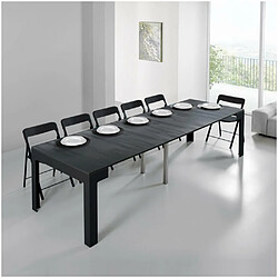 Inside 75 Table console extensible ULISSE acier pieds inox rallonge aluminium coloris noir carbone