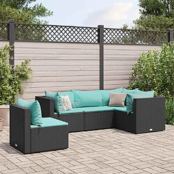 vidaXL Salon de jardin 5 pcs avec coussins Noir Résine tressée 