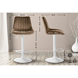 Non Lot de 2 tabourets de bar Toni velours blanc