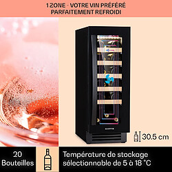 Klarstein Cave à vin encastrable - Vinovilla 20 - 50 L / 20 bouteilles Porte vitrée acier inoxydable - Noir