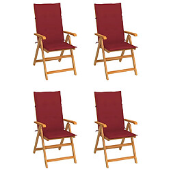 vidaXL Chaises de jardin lot de 4 avec coussins bordeaux Teck solide 