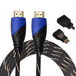 Wewoo Câble noir 3 m HDMI 1.4 Version 1080P tissé Net Ligne Bleu Tête HDMI Mâle à HDMI Audio Vidéo Connecteur Adaptateur avec Mini HDMI et Micro HDMI Set