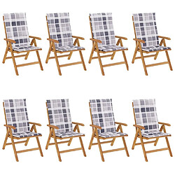 Maison Chic Lot de 8 Chaises de jardin inclinables,Fauteuil d'extérieur et coussins teck solide -MN84883