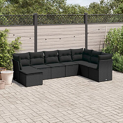 vidaXL Salon de jardin 8 pcs avec coussins noir résine tressée