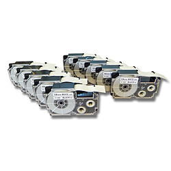 vhbw 10x cassette à bande cartouche 18mm pour imprimante d´étiquette Casio KL-130, KL-200, KL-2000, KL-200E, KL-7200, KL-7400, KL-G2 remplace XR-18WE1 